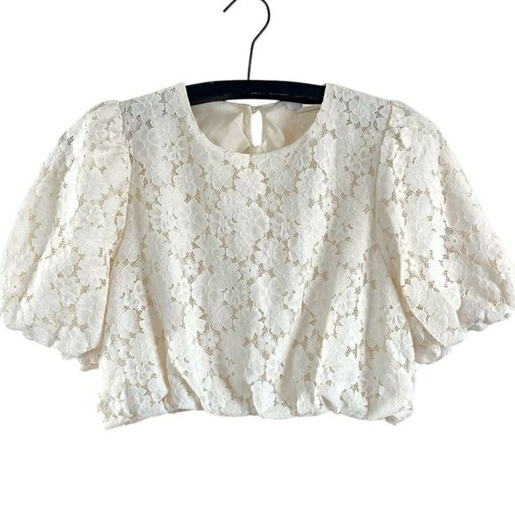 Cropped Puff Sleeve Lace Top - Picture 1 of 5